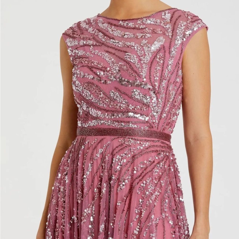 NWT Mac Duggal 5445 Pink Cap Sleeve Embellished Evening Gown - Picture 3 of 12
